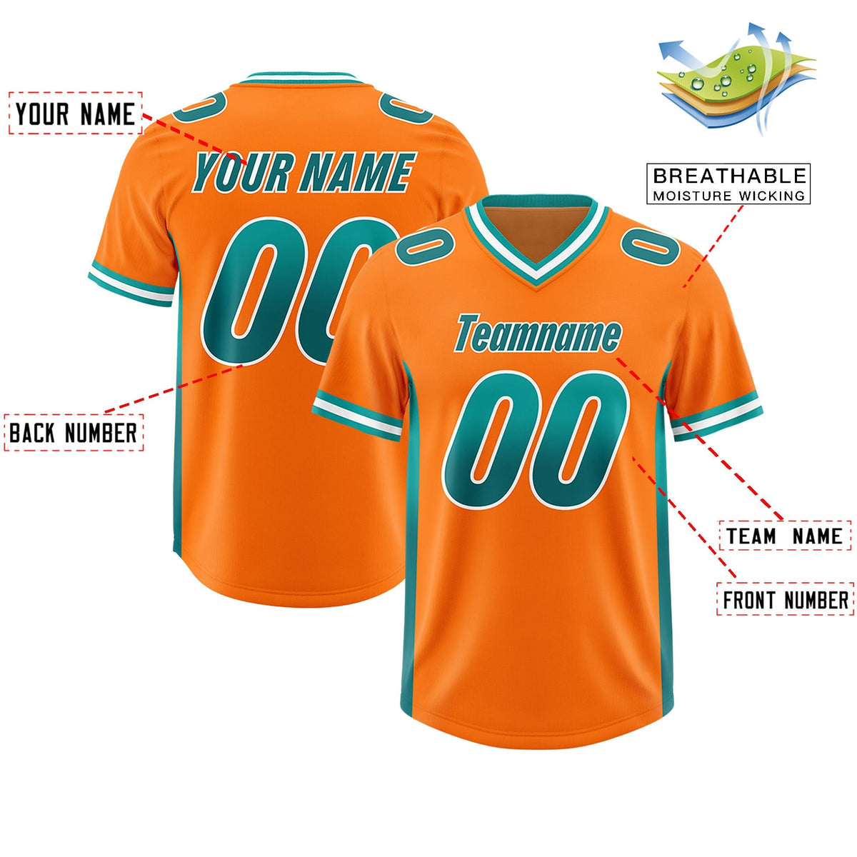 Custom Orange Aqua and Aqua Sides Gradient Fashion Personalized Team American Football Jersey