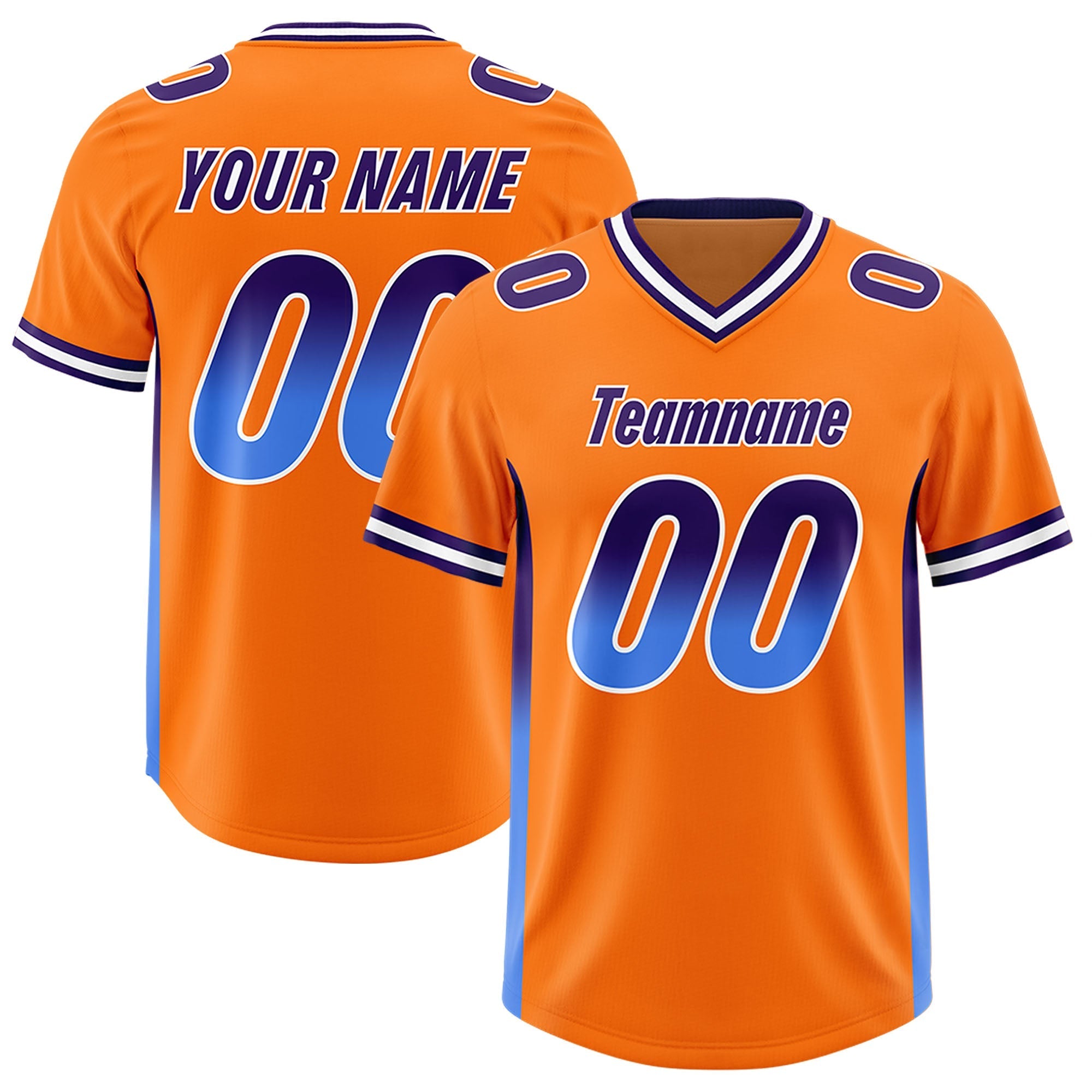 Custom Orange Purple and Powder Blue Sides Gradient Fashion Personalized Team American Football Jersey