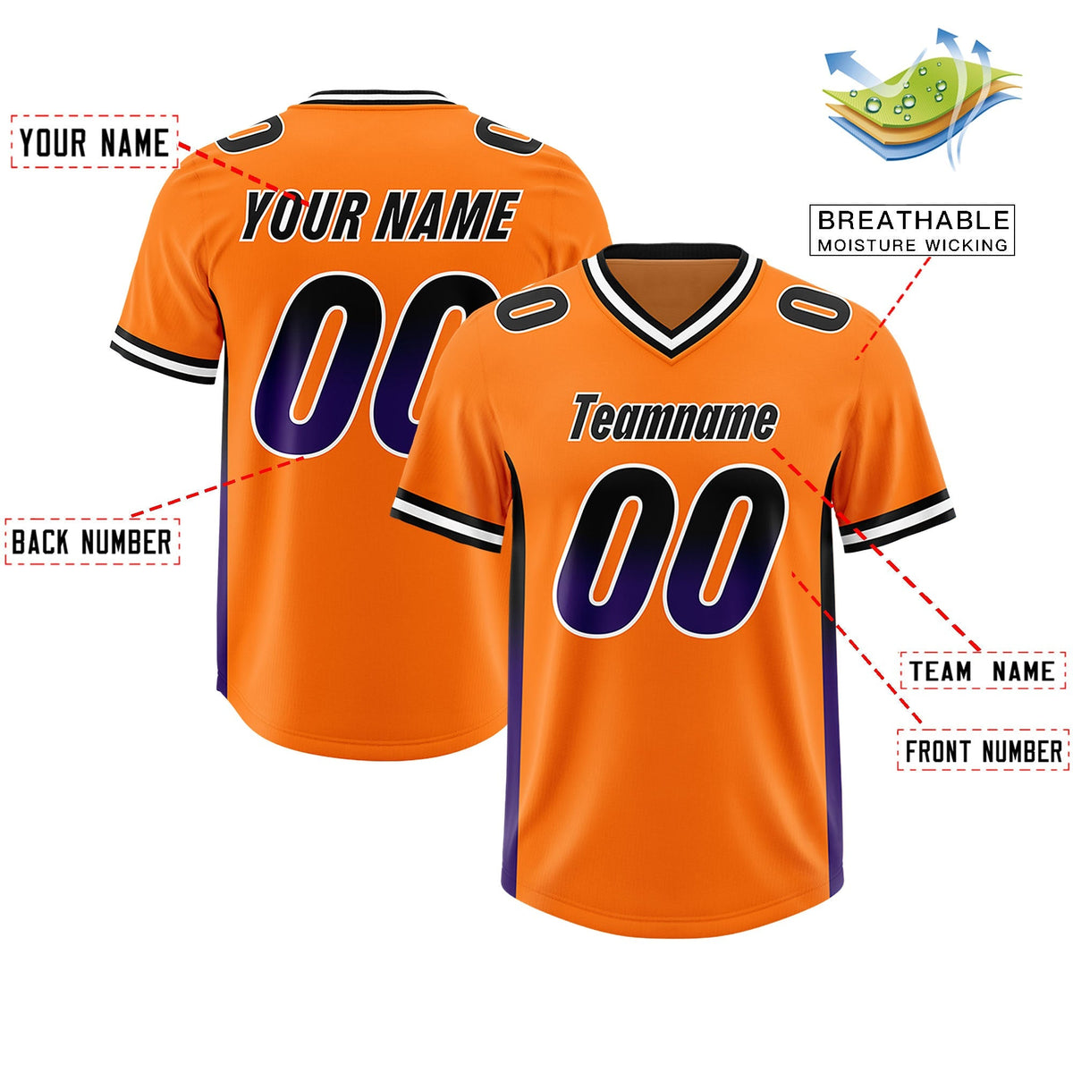 Custom Orange Black and Purple Sides Gradient Fashion Personalized Team American Football Jersey