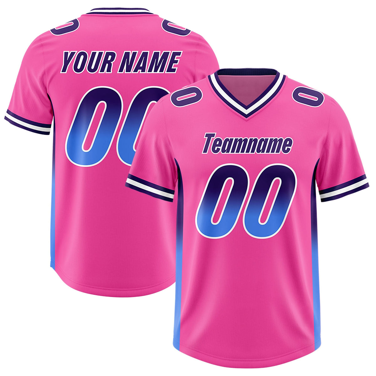 Custom Pink Purple and Powder Blue Sides Gradient Fashion Personalized Team American Football Jersey