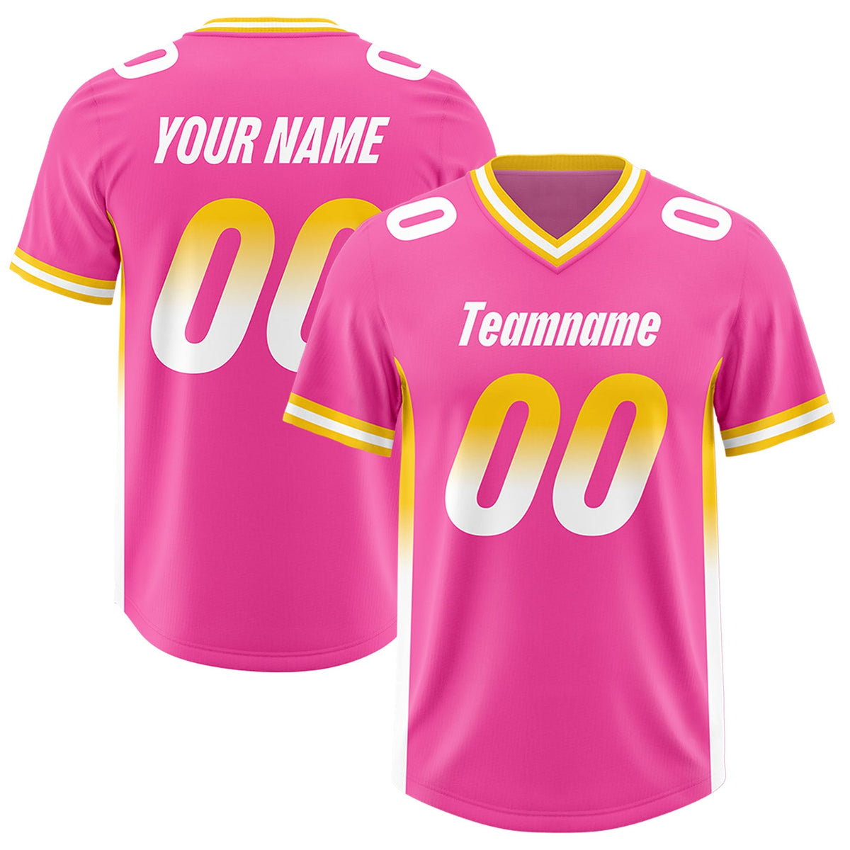 Custom Pink Gold Sides Gradient Fashion Personalized Team American Football Jersey