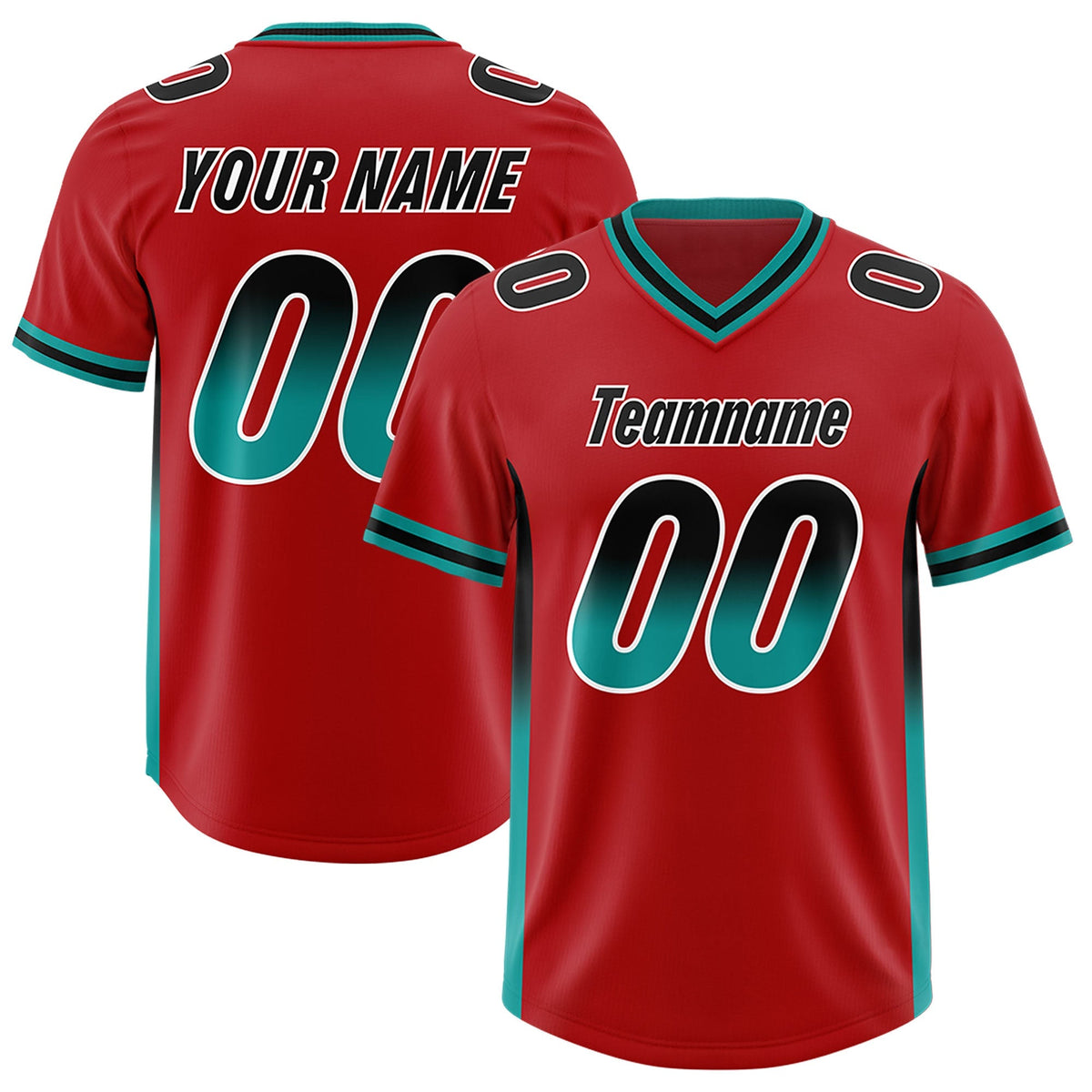 Custom Red Black and Aqua Sides Gradient Fashion Personalized Team American Football Jersey
