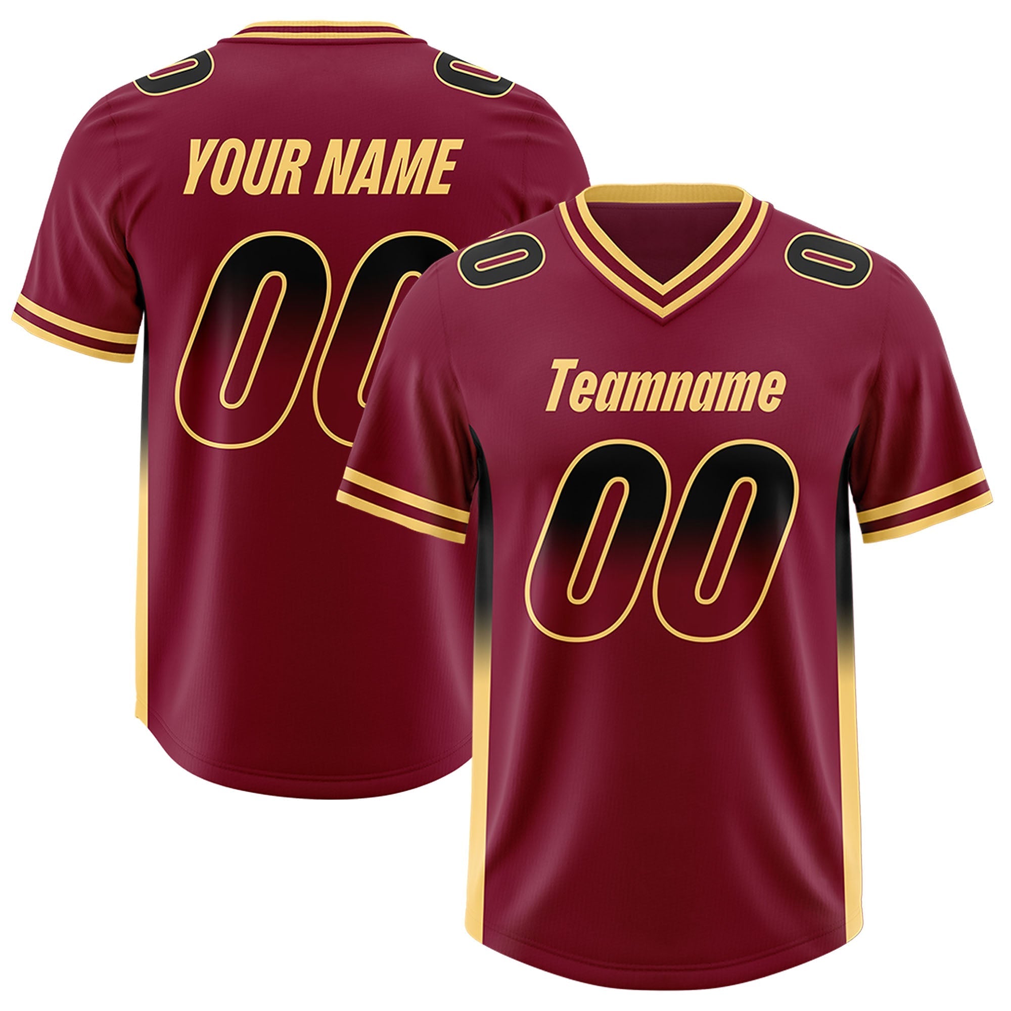 Custom Cardinal Black and Khaki Sides Gradient Fashion Personalized Team American Football Jersey