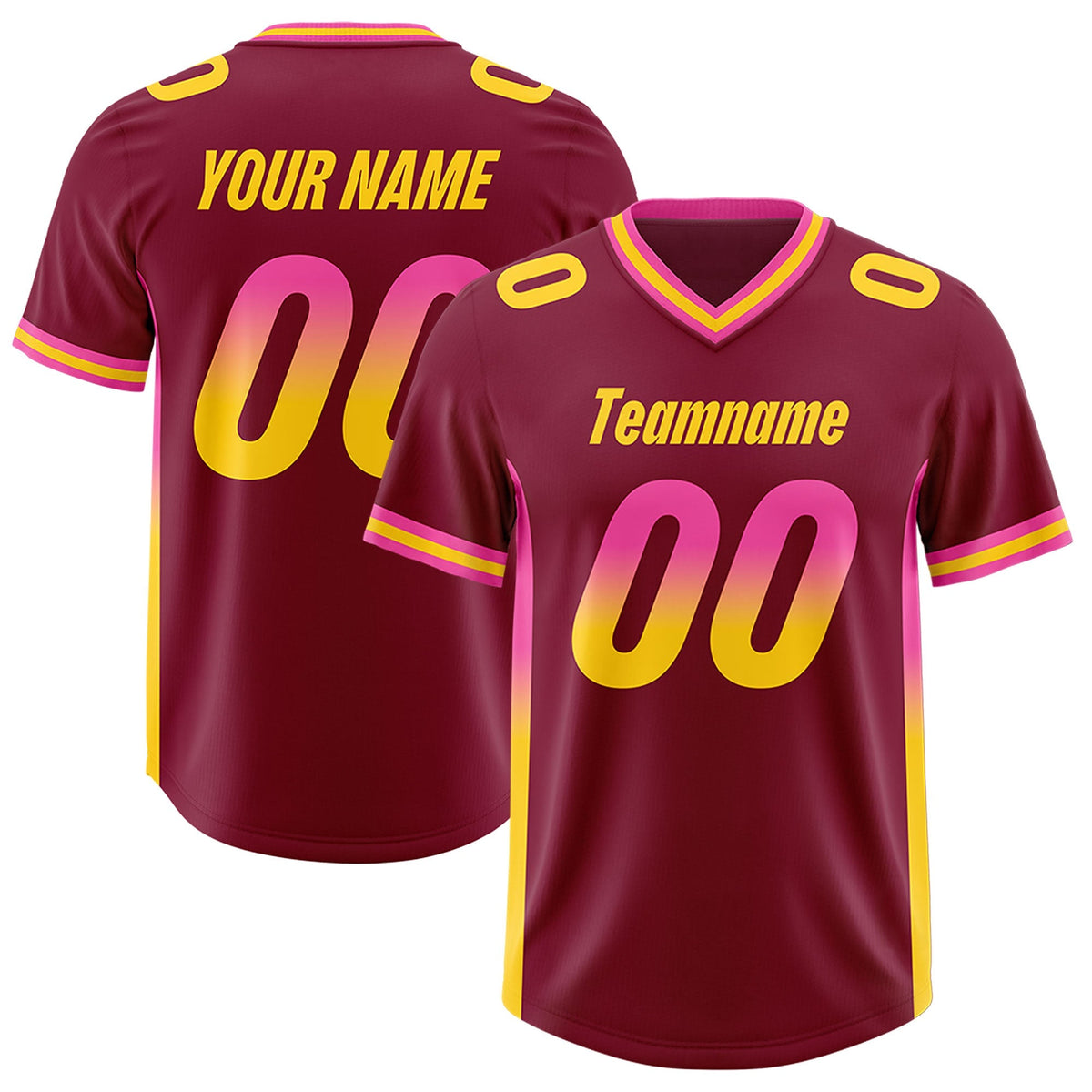 Custom Cardinal Pink and Gold Sides Gradient Fashion Personalized Team American Football Jersey