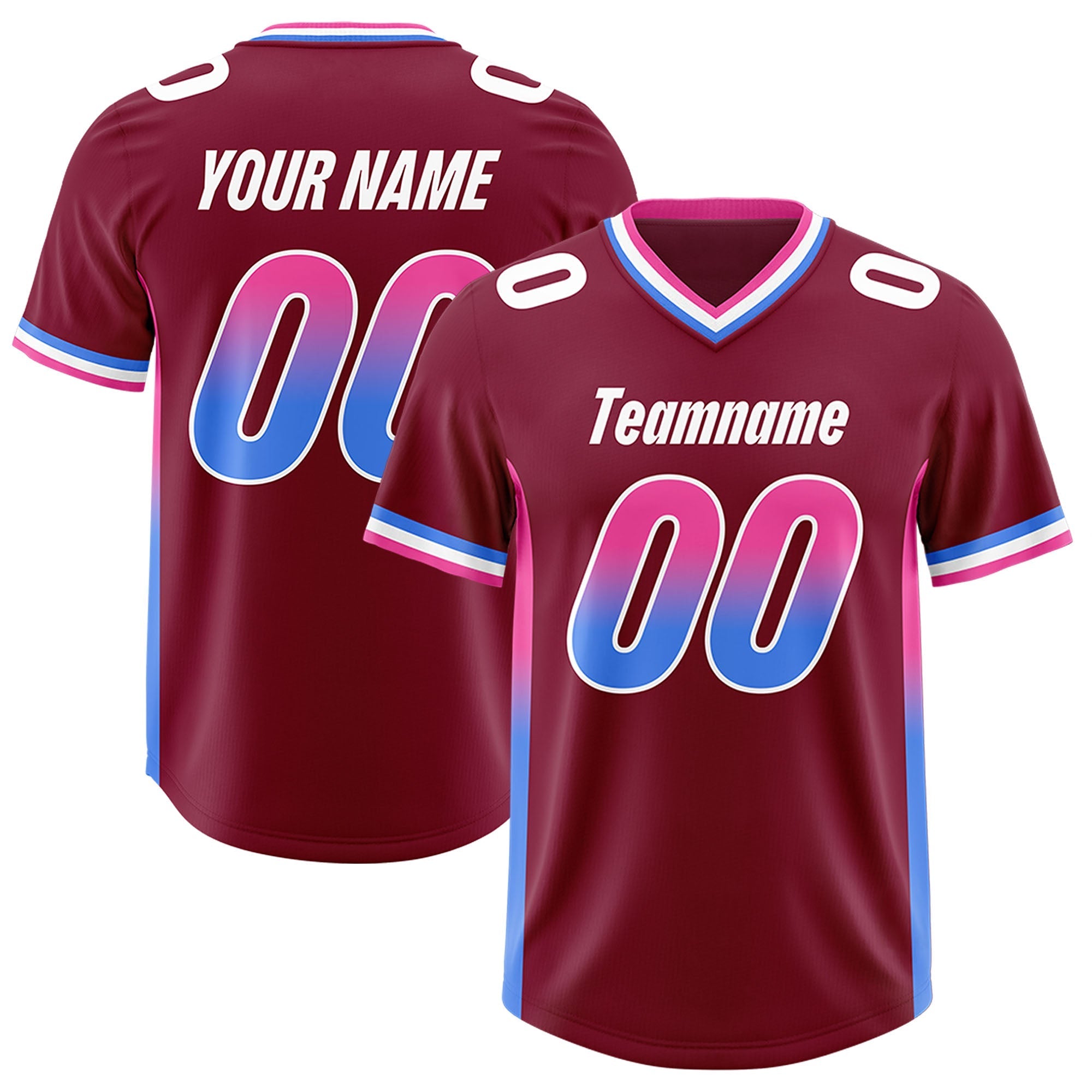 Custom Cardinal Pink and Powder Blue Sides Gradient Fashion Personalized Team American Football Jersey