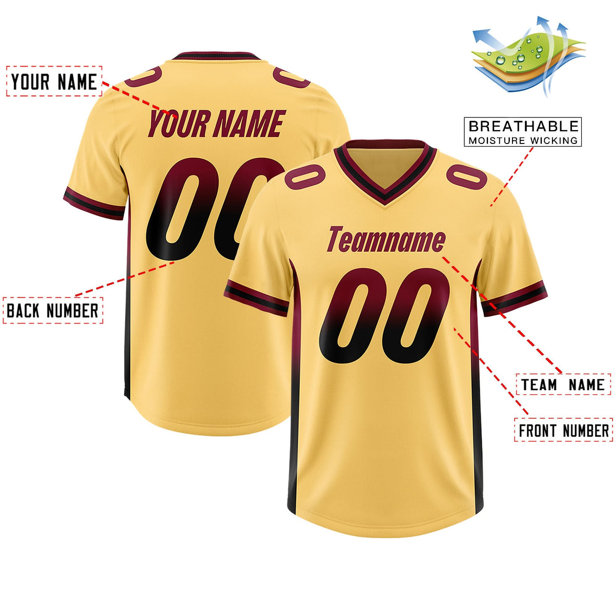 Custom Khaki Cardinal and Black Sides Gradient Fashion Personalized Team American Football Jersey