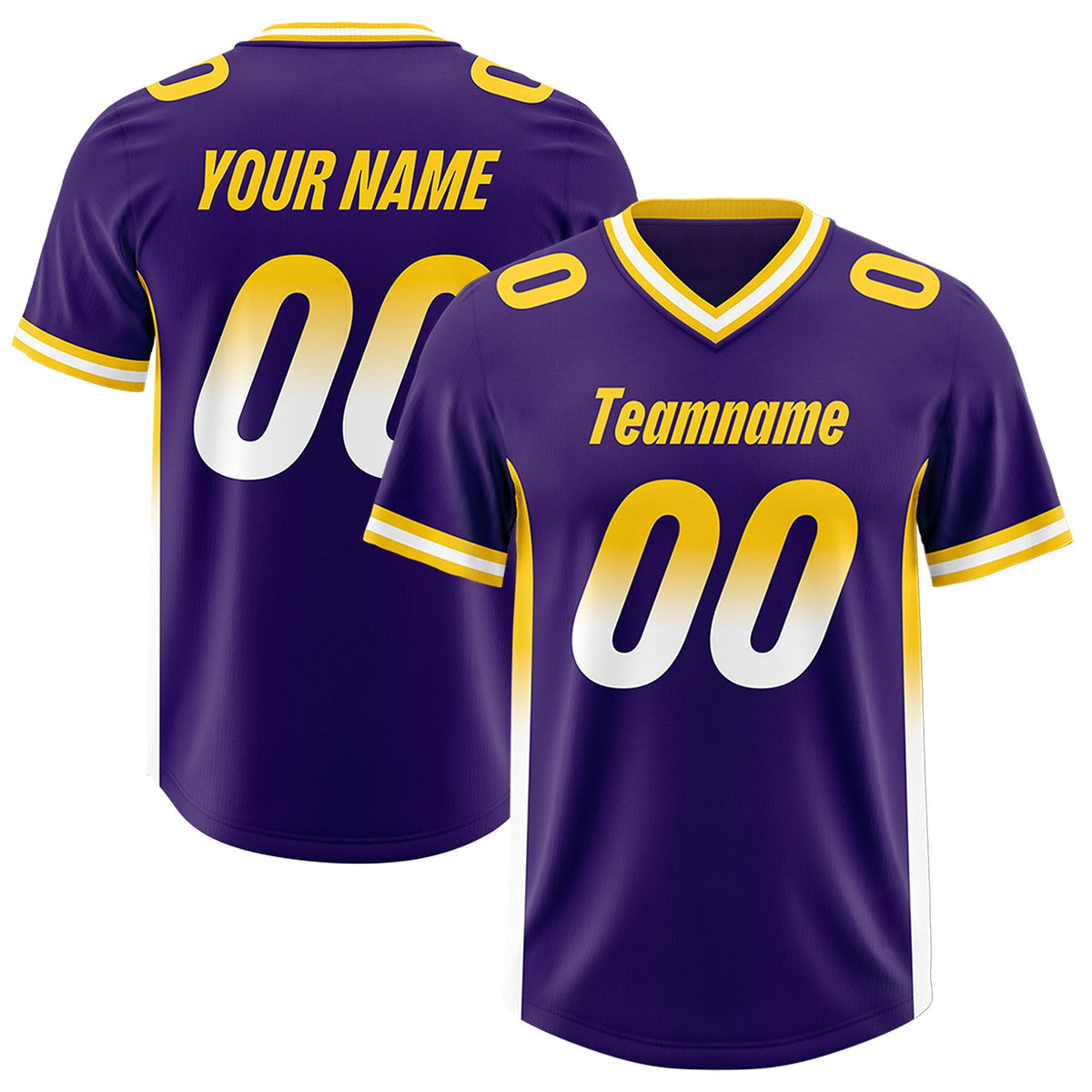 Custom Purple Gold Sides Gradient Fashion Personalized Team American Football Jersey