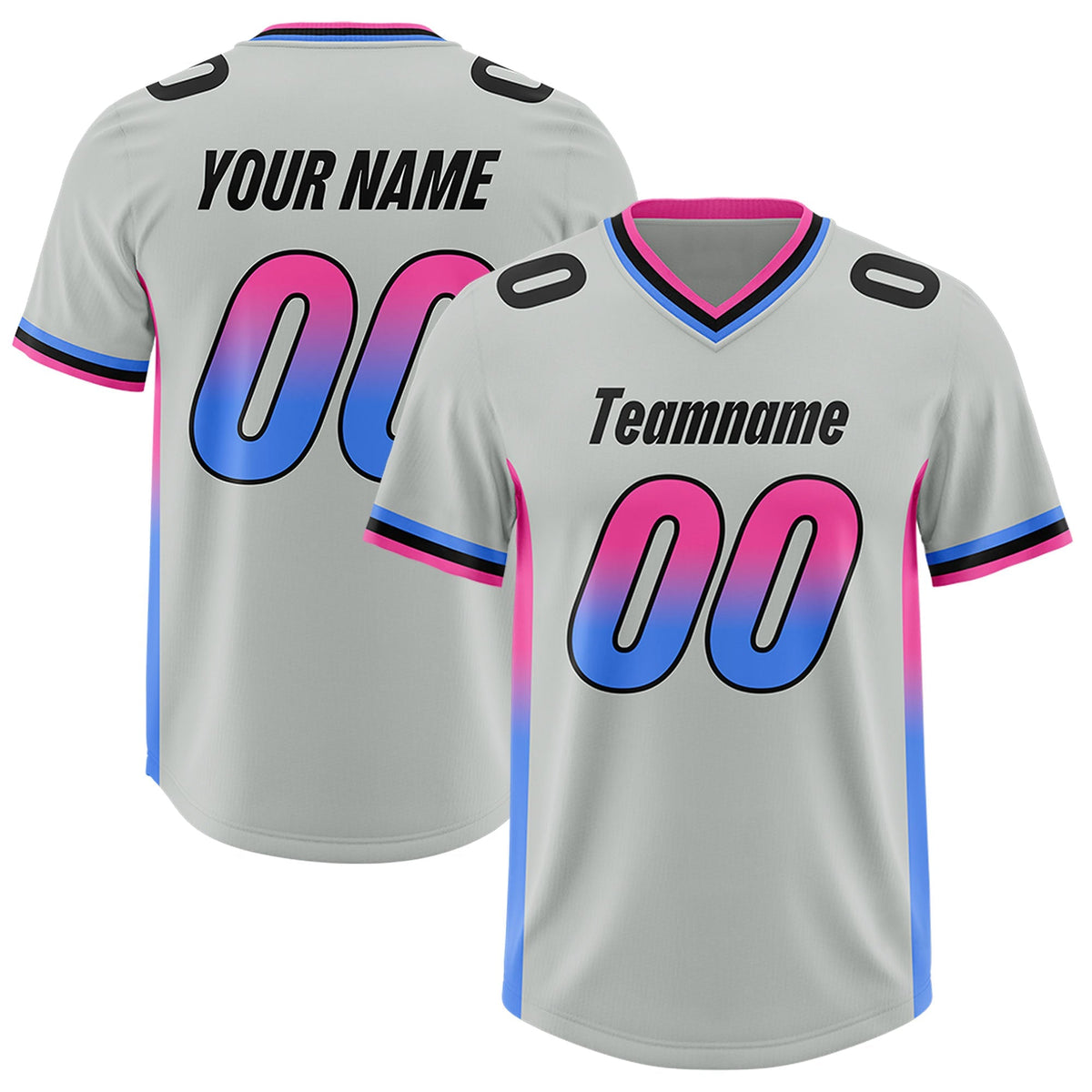 Custom Gray Pink and Powder Blue Sides Gradient Fashion Personalized Team American Football Jersey