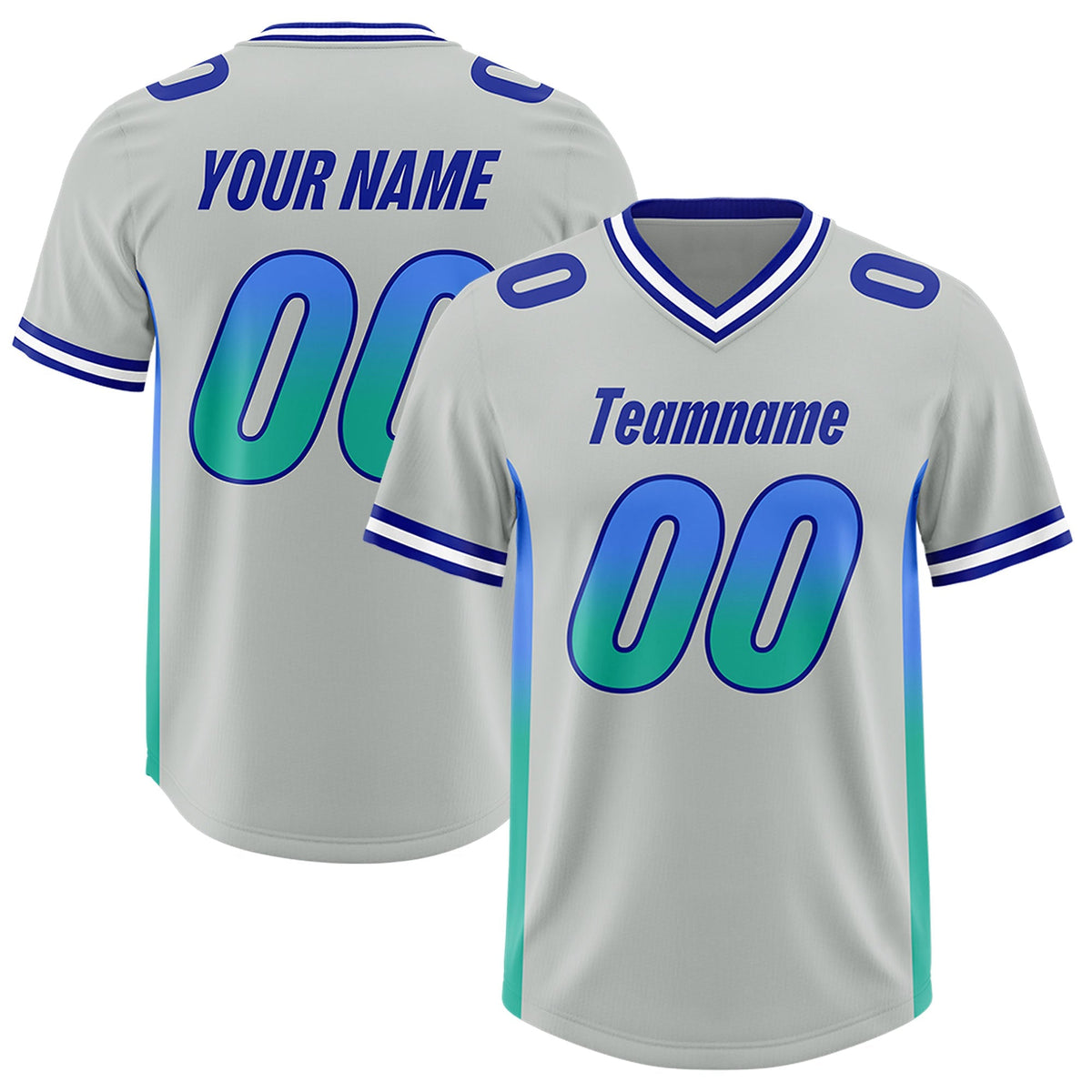Custom Gray Powder Blue and Bright Green Sides Gradient Fashion Personalized Team American Football Jersey