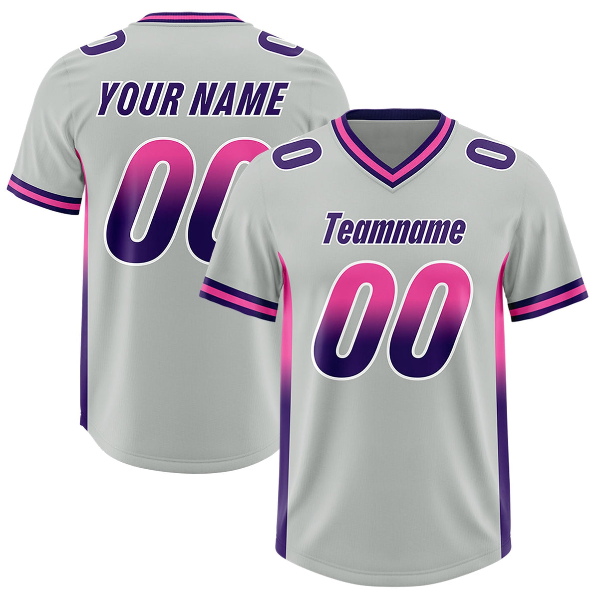 Custom Gray Pink and Purple Sides Gradient Fashion Personalized Team American Football Jersey
