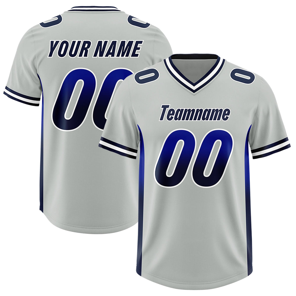 Custom Gray Royal and Navy Sides Gradient Fashion Personalized Team American Football Jersey