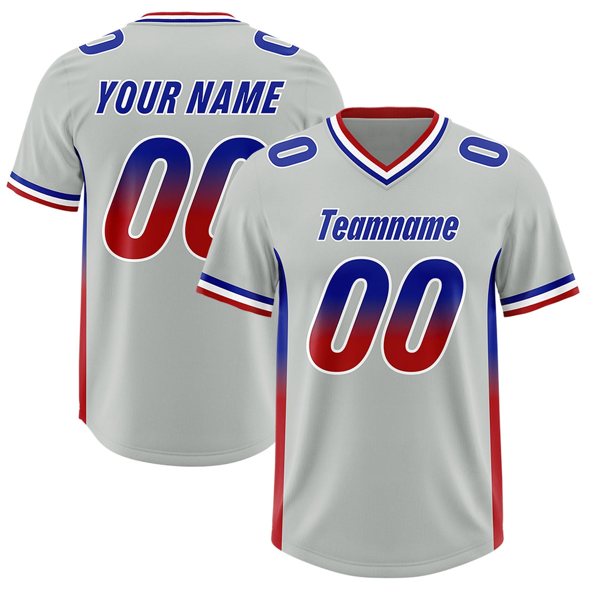 Custom Gray Royal and Red Sides Gradient Fashion Personalized Team American Football Jersey