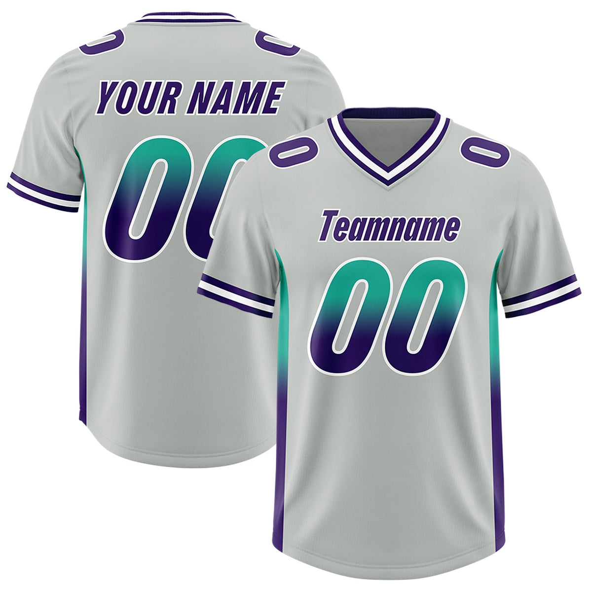 Custom Gray Bright Green and Purple Sides Gradient Fashion Personalized Team American Football Jersey