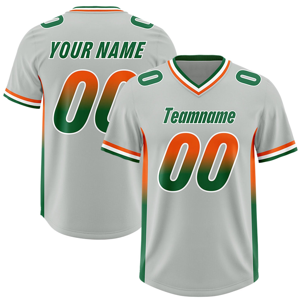 Custom Gray Orange and Kelly Green Sides Gradient Fashion Personalized Team American Football Jersey