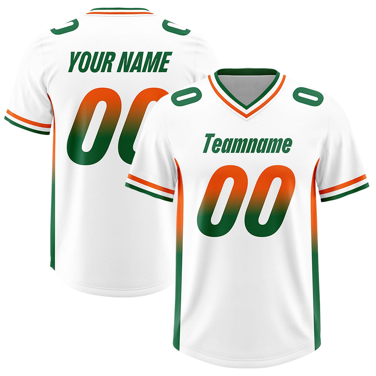Custom White Orange and Kelly Green Sides Gradient Fashion Personalized Team American Football Jersey