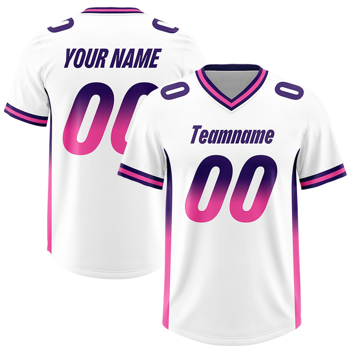 Custom White Purple and Pink Sides Gradient Fashion Personalized Team American Football Jersey
