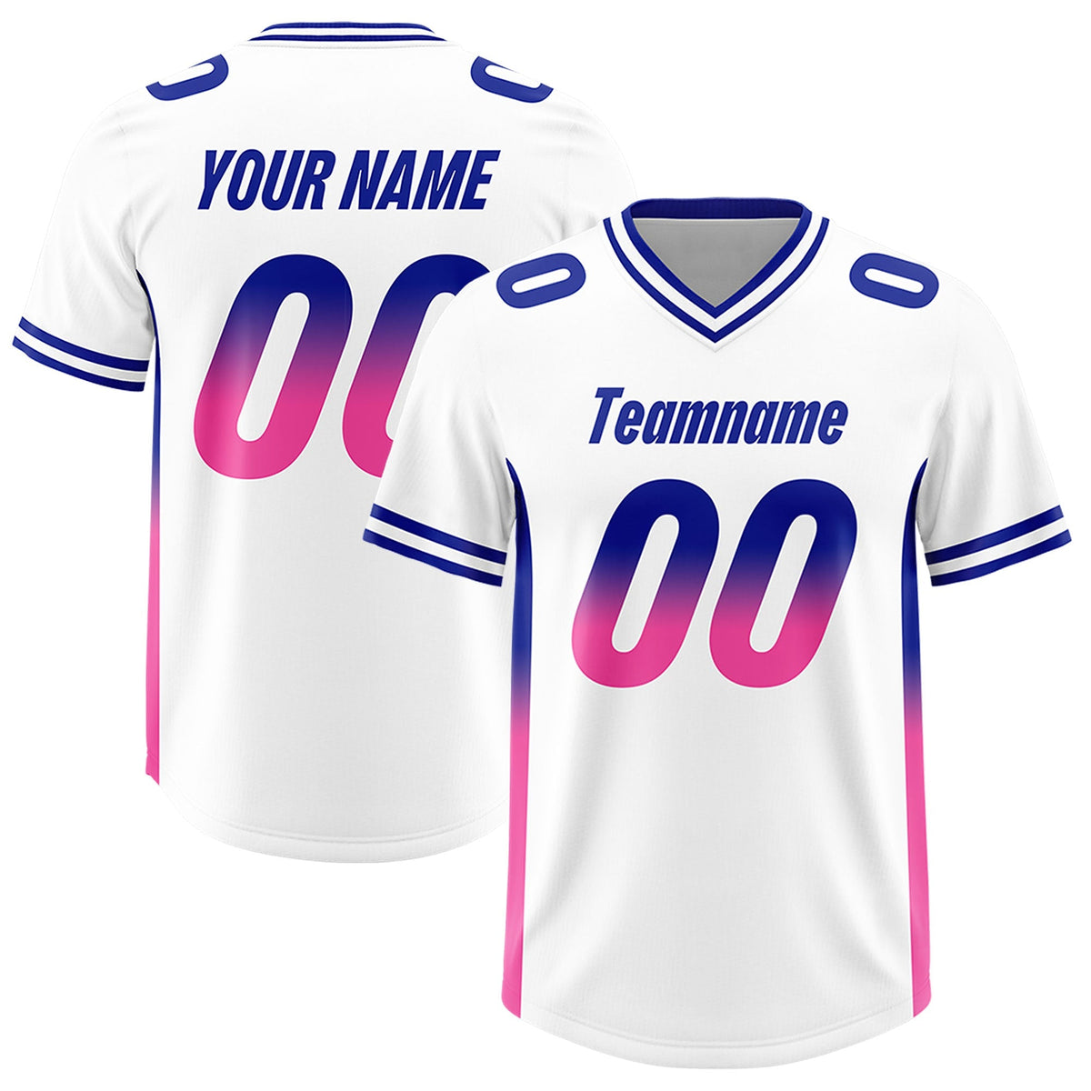 Custom White Royal and Pink Sides Gradient Fashion Personalized Team American Football Jersey