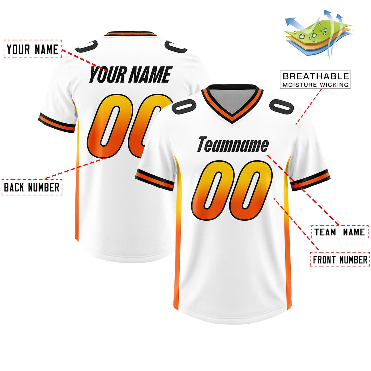 Custom White Gold Sides Gradient Fashion Personalized Team American Football Jersey