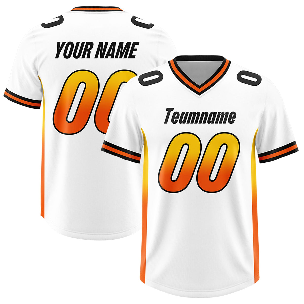 Custom White Gold Sides Gradient Fashion Personalized Team American Football Jersey