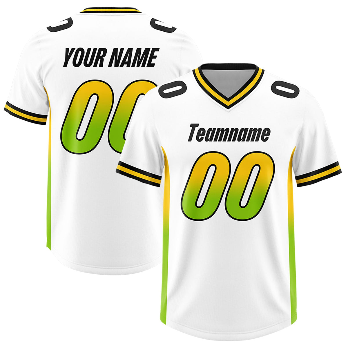Custom White Gold Sides Gradient Fashion Personalized Team American Football Jersey
