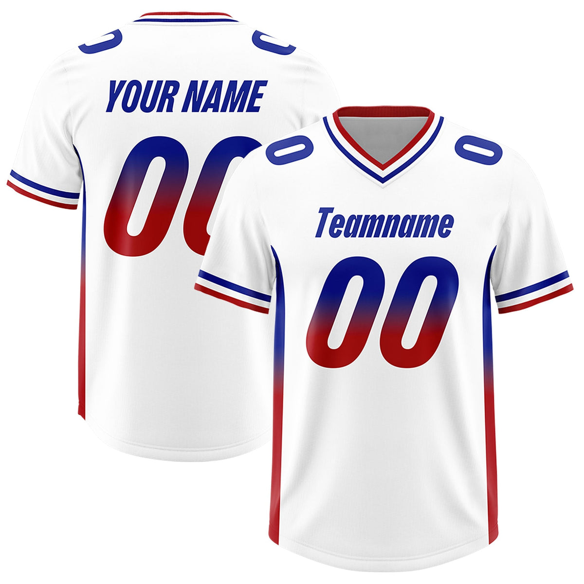 Custom White Royal and Red Sides Gradient Fashion Personalized Team American Football Jersey