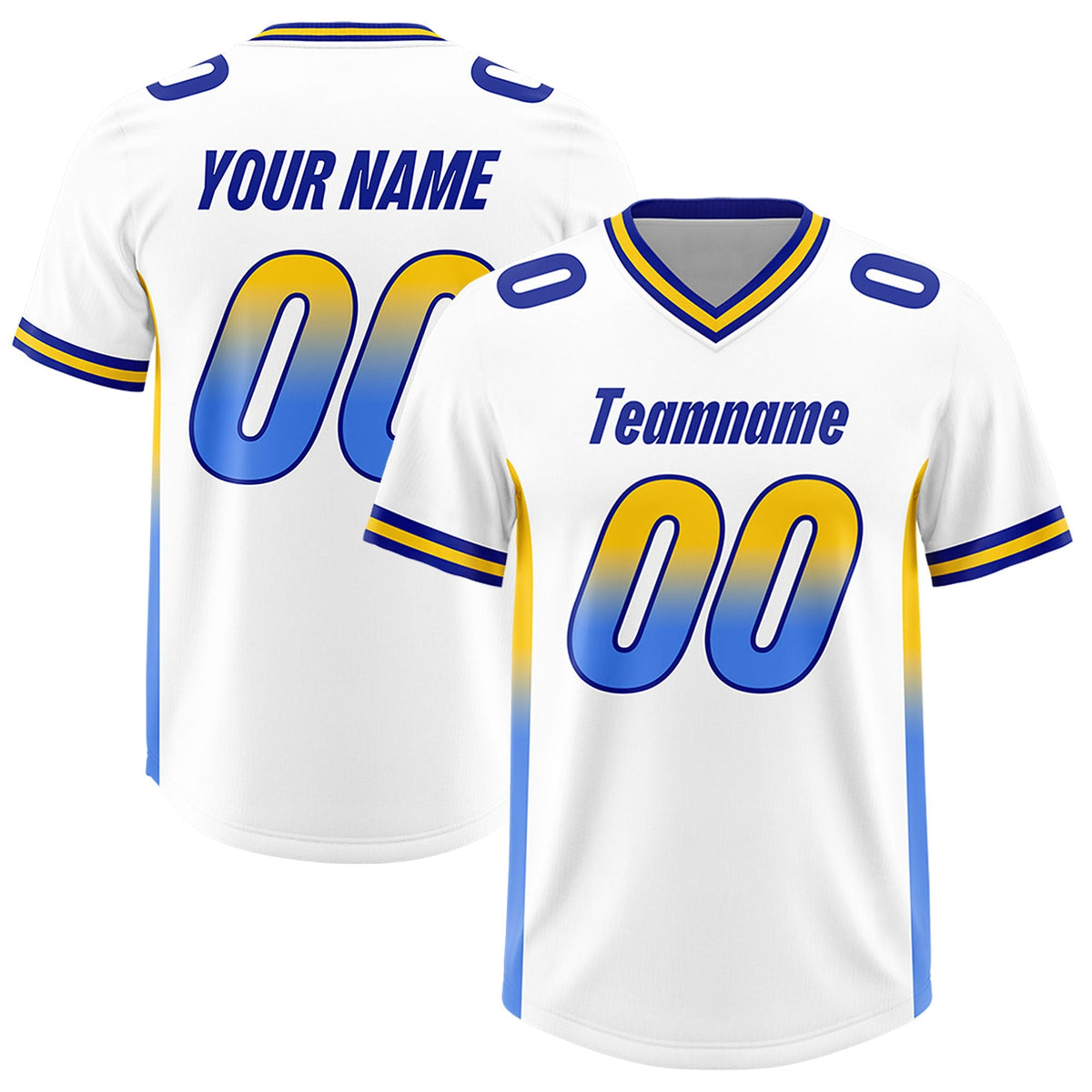 Custom White Gold Sides Gradient Fashion Personalized Team American Football Jersey