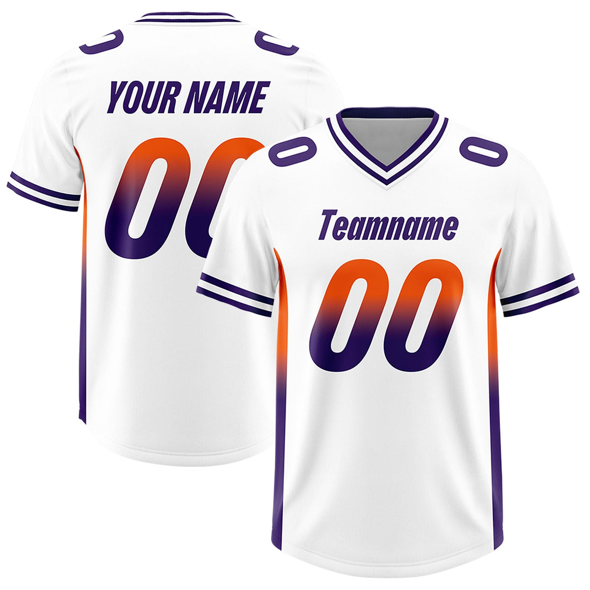 Custom White Orange and Purple Sides Gradient Fashion Personalized Team American Football Jersey