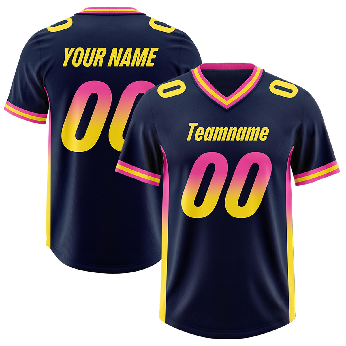 Custom Navy Pink and Gold Sides Gradient Fashion Personalized Team American Football Jersey
