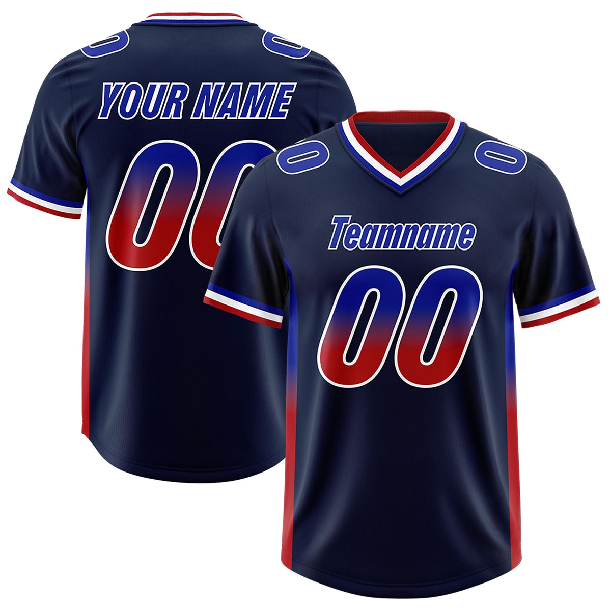Custom Navy Royal and Red Sides Gradient Fashion Personalized Team American Football Jersey