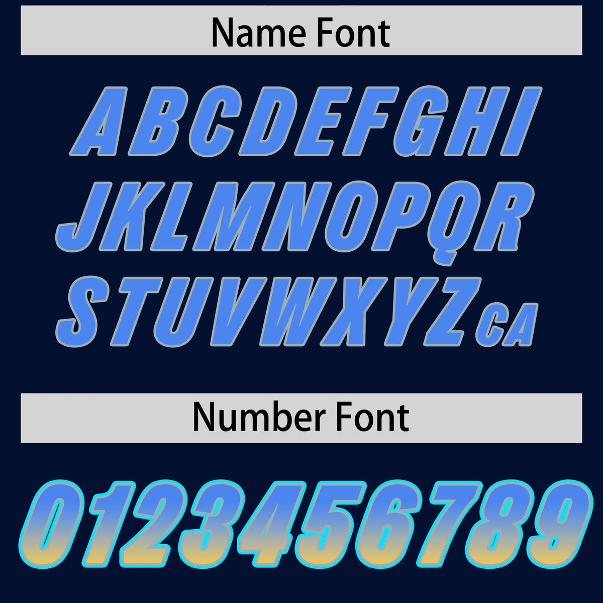 Custom Navy Powder Blue and Gold Sides Gradient Fashion Personalized Team American Football Jersey