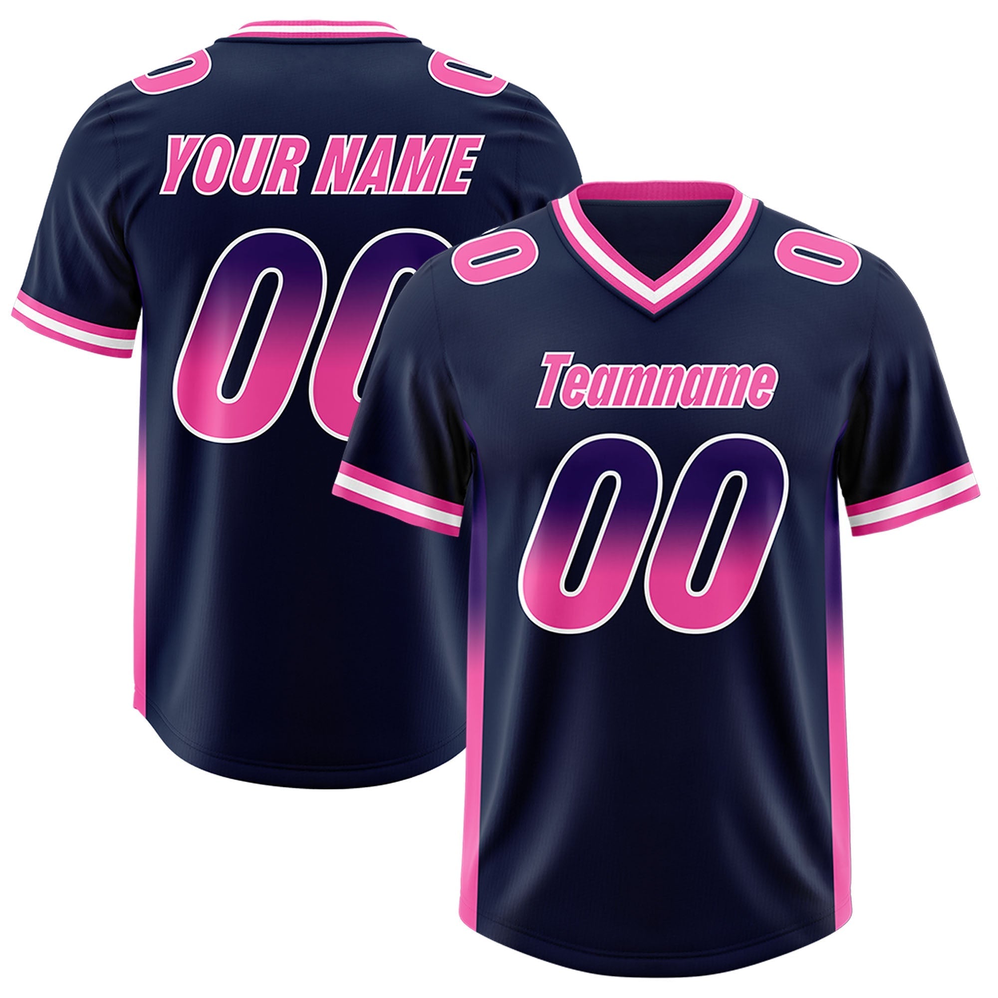 Custom Navy Purple and Pink Sides Gradient Fashion Personalized Team American Football Jersey