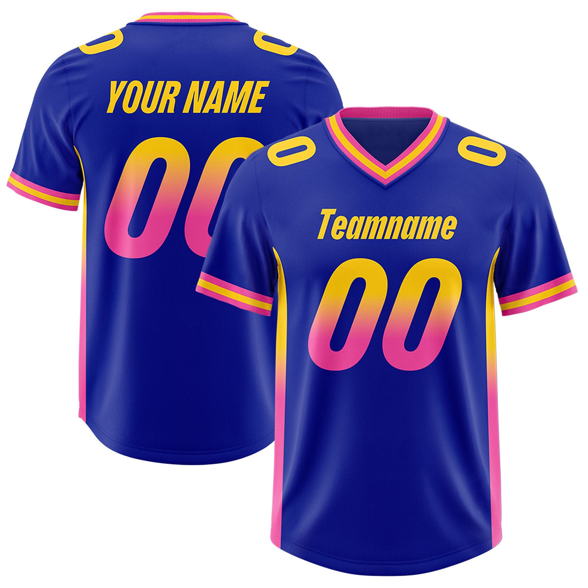 Custom Royal Gold Sides Gradient Fashion Personalized Team American Football Jersey