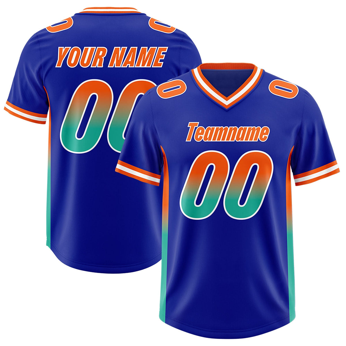 Custom Royal Orange and Bright Green Sides Gradient Fashion Personalized Team American Football Jersey