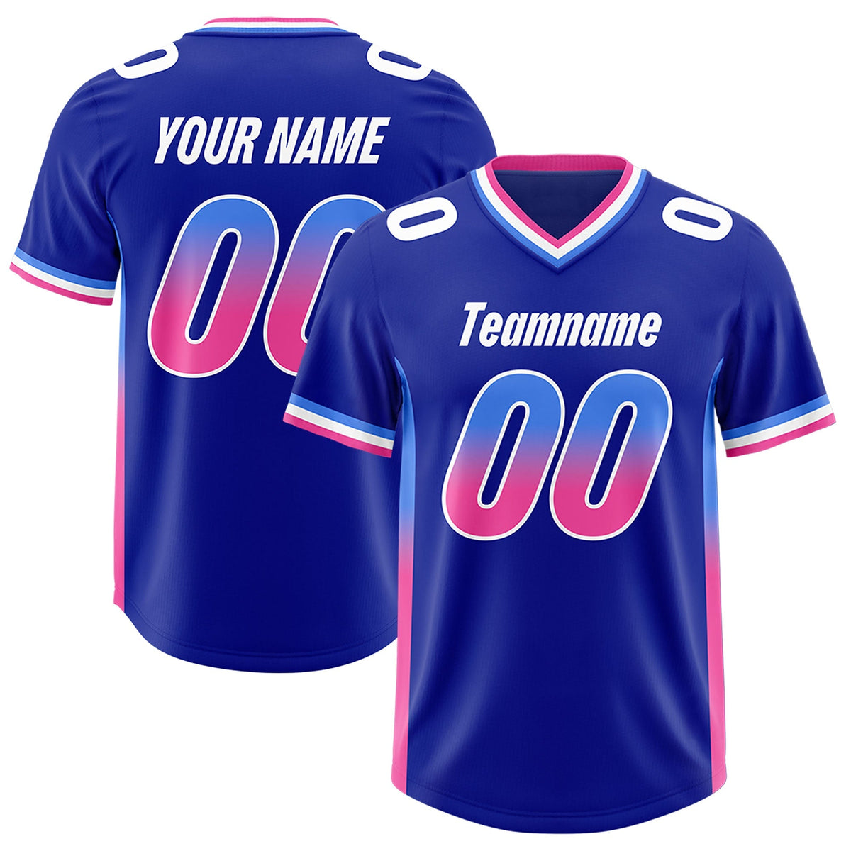 Custom Royal Powder Blue and Pink Sides Gradient Fashion Personalized Team American Football Jersey