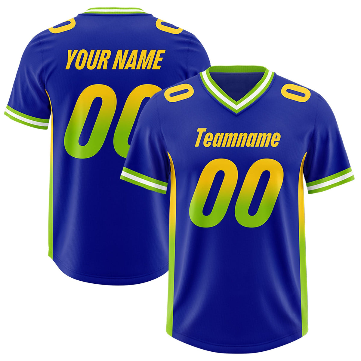 Custom Royal Gold Sides Gradient Fashion Personalized Team American Football Jersey