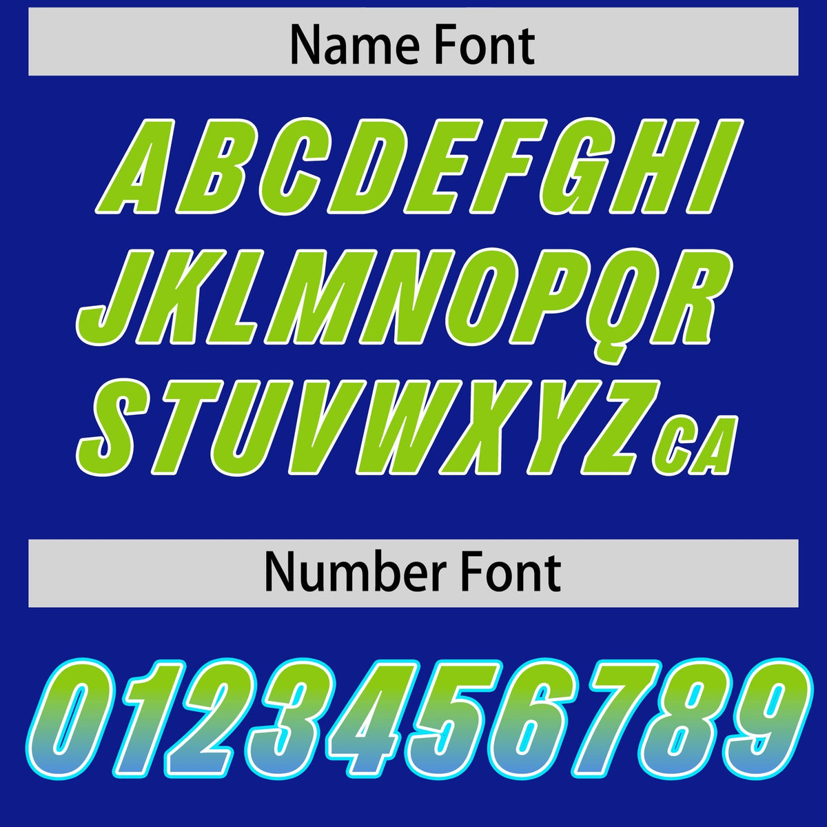 Custom Royal Neon Green and Powder Blue Sides Gradient Fashion Personalized Team American Football Jersey