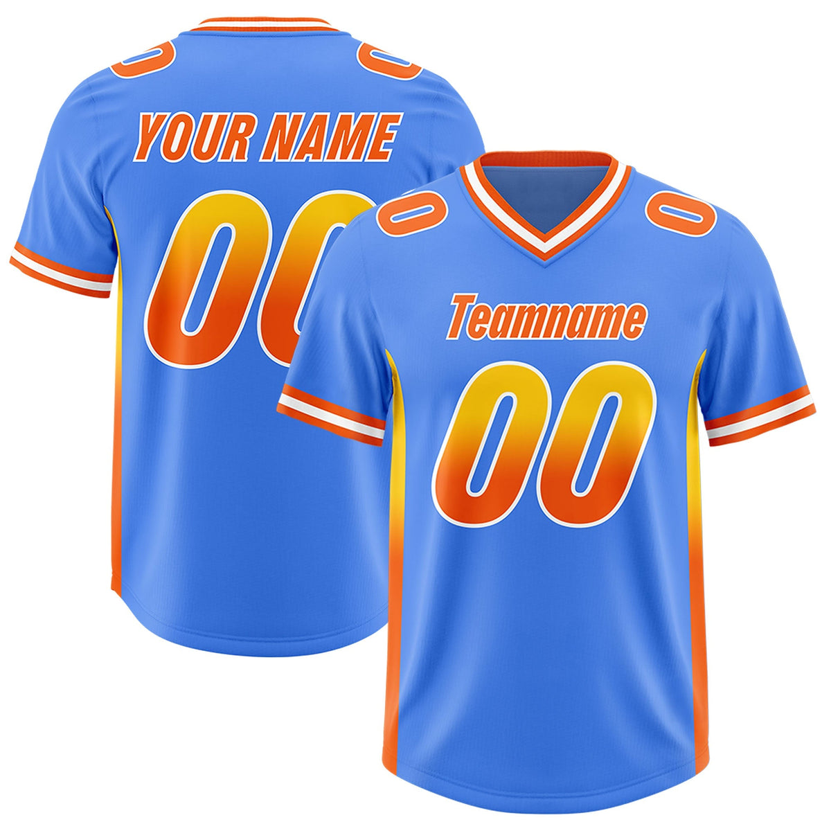 Custom Powder Blue Gold and  Sides Gradient Fashion Personalized Team American Football Jersey