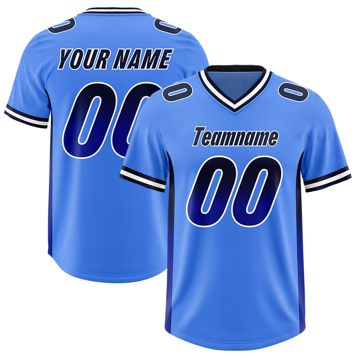 Custom Powder Blue Navy and Royal Sides Gradient Fashion Personalized Team American Football Jersey
