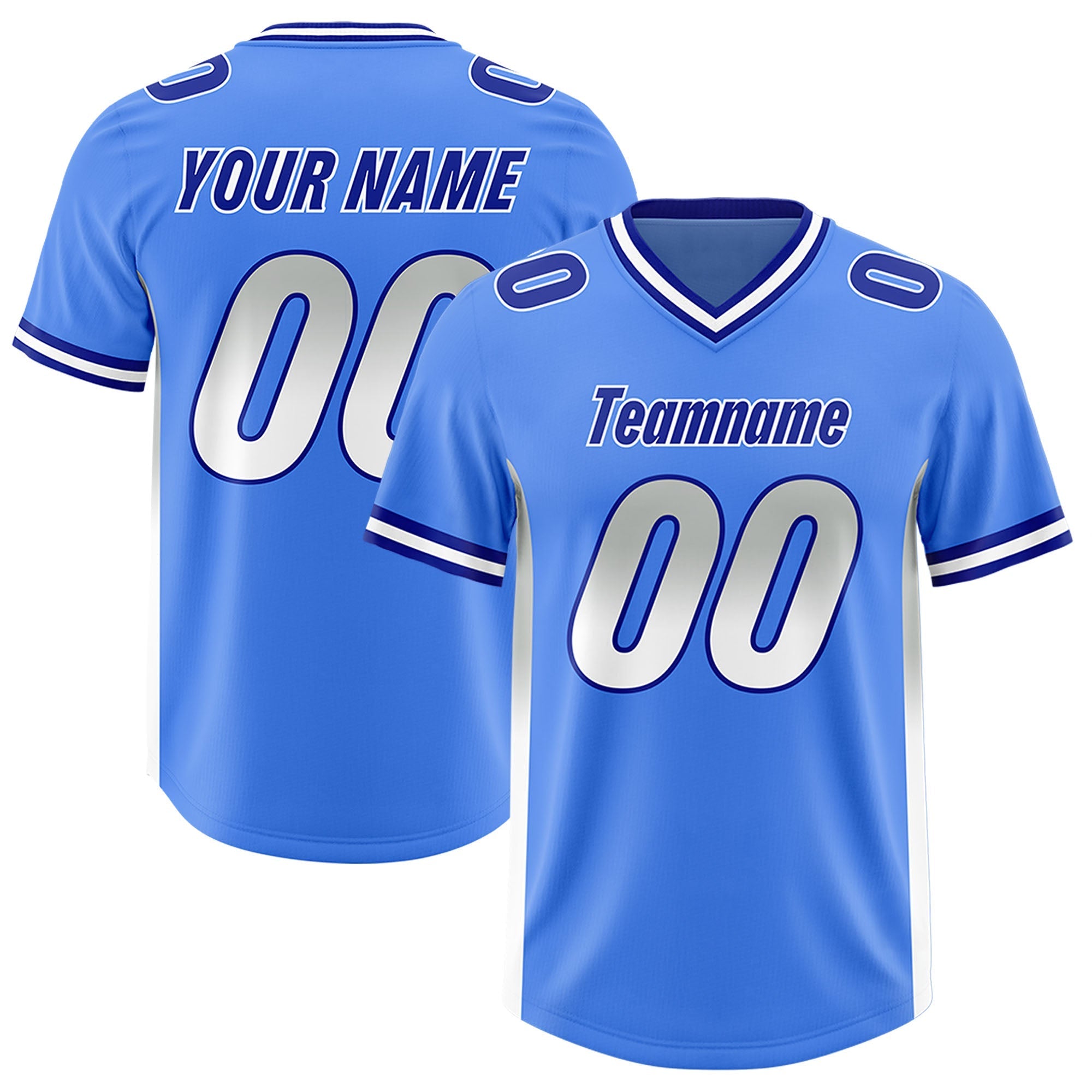 Custom Powder Blue Gray and White Sides Gradient Fashion Personalized Team American Football Jersey