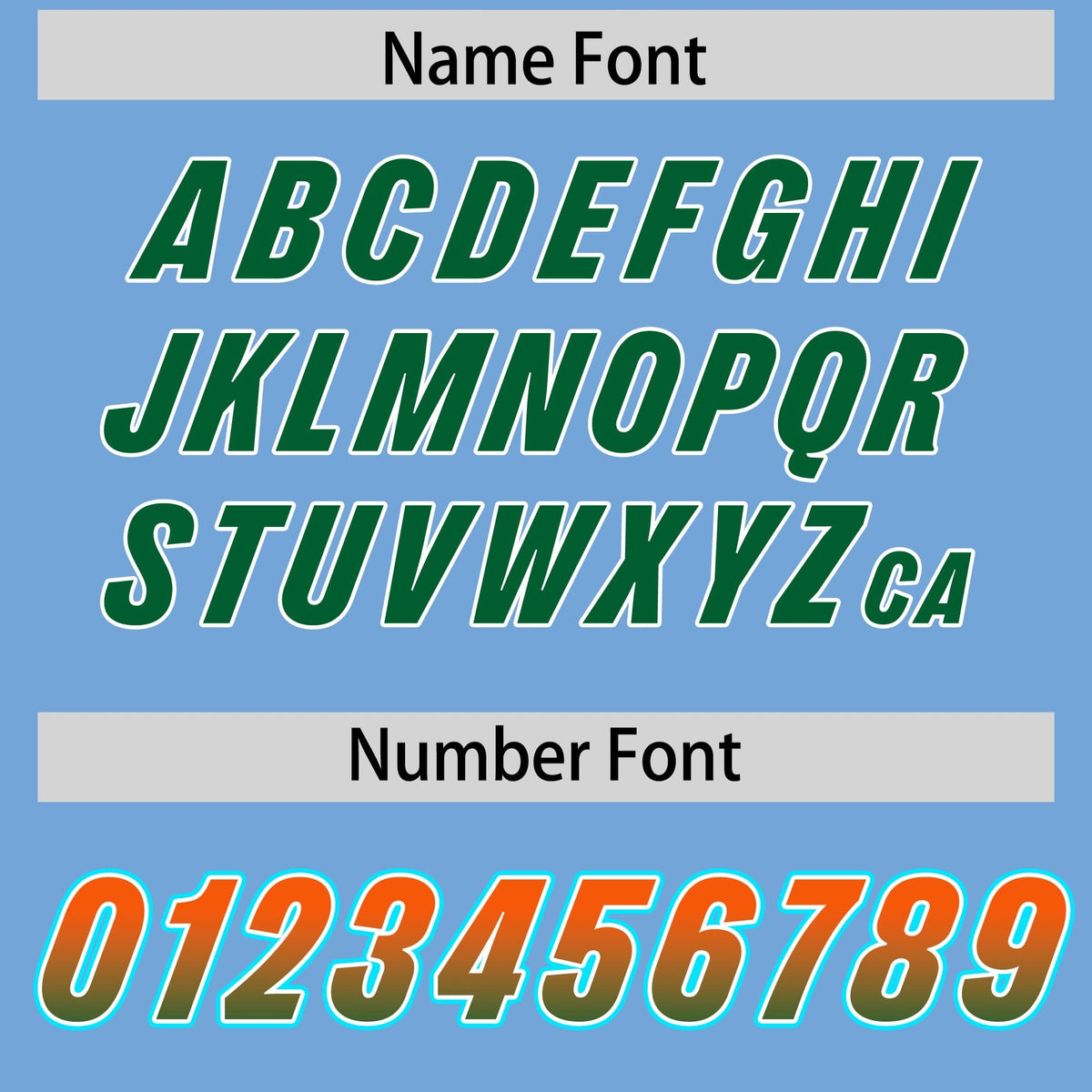 Custom Powder Blue Orange and Kelly Green Sides Gradient Fashion Personalized Team American Football Jersey