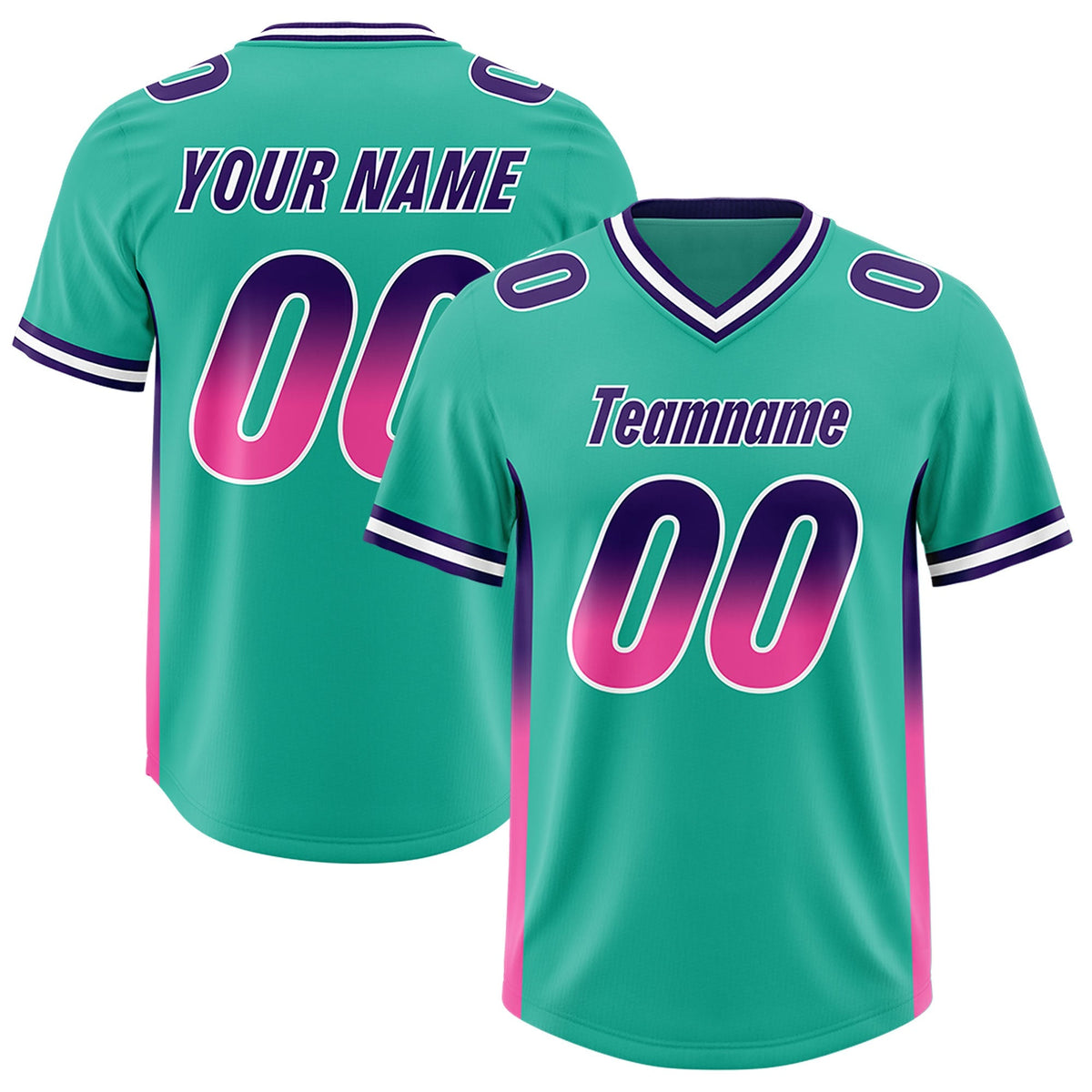 Custom Bright Green Purple and Pink Sides Gradient Fashion Personalized Team American Football Jersey