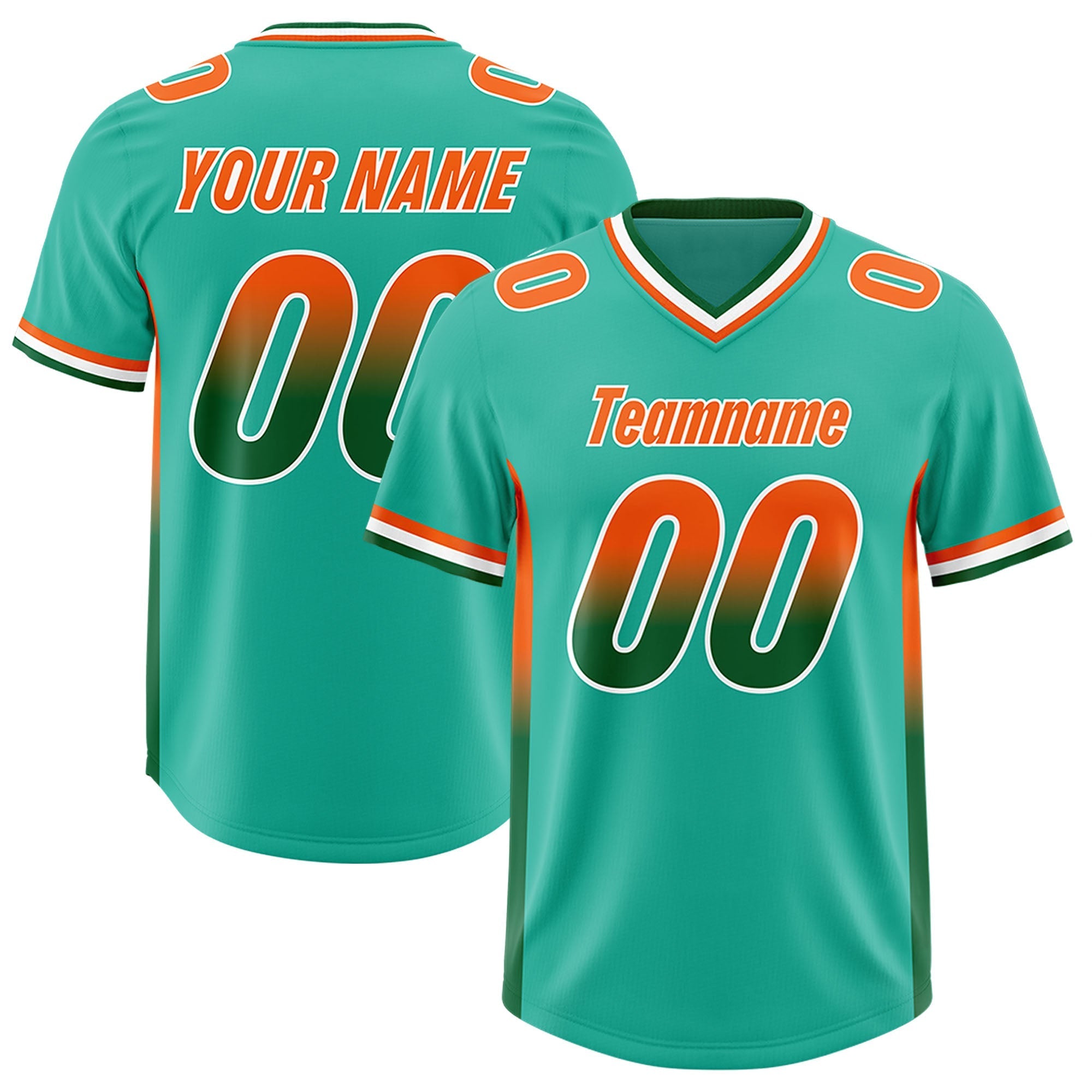 Custom Bright Green Orange and Kelly Green Sides Gradient Fashion Personalized Team American Football Jersey