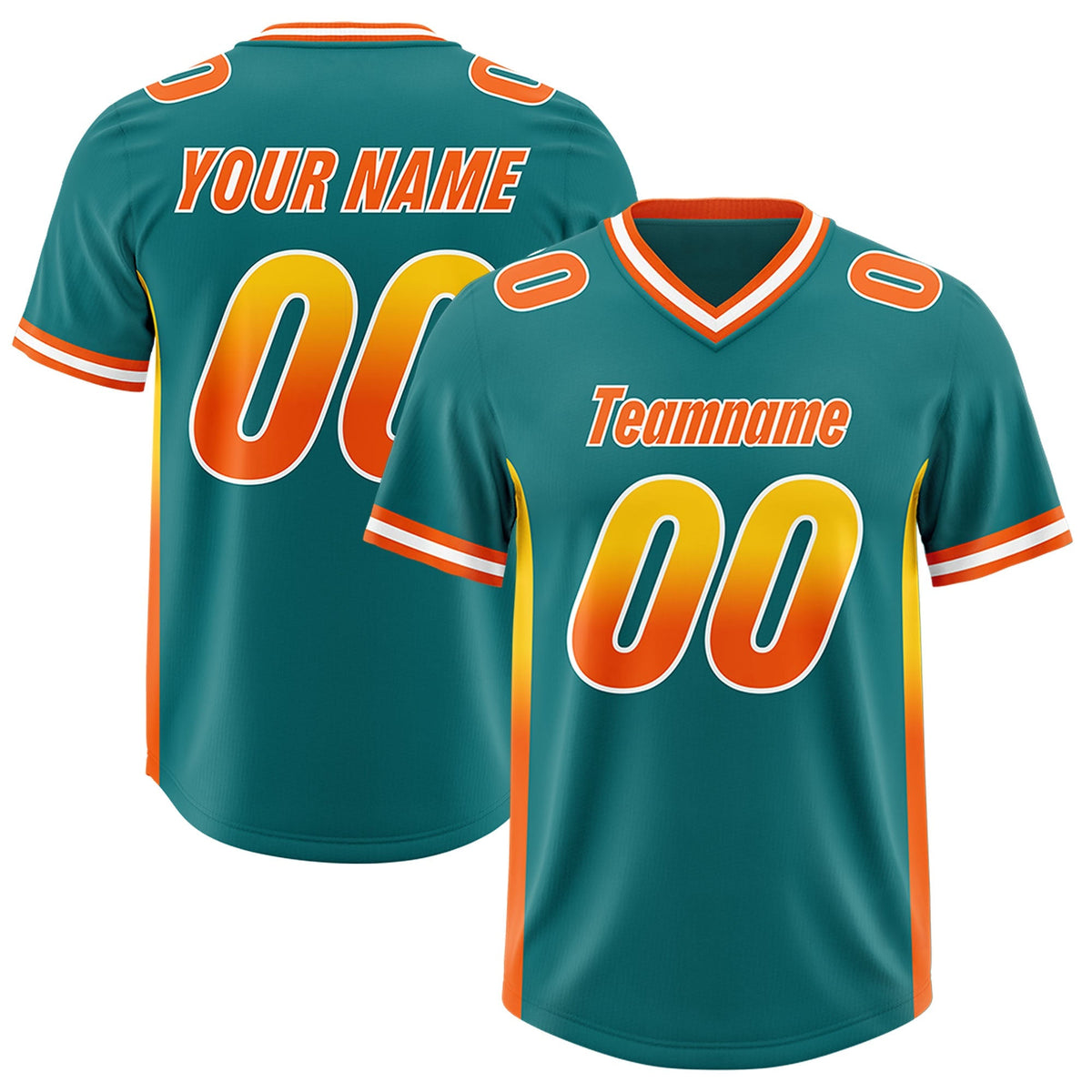 Custom Aqua Gold Sides Gradient Fashion Personalized Team American Football Jersey