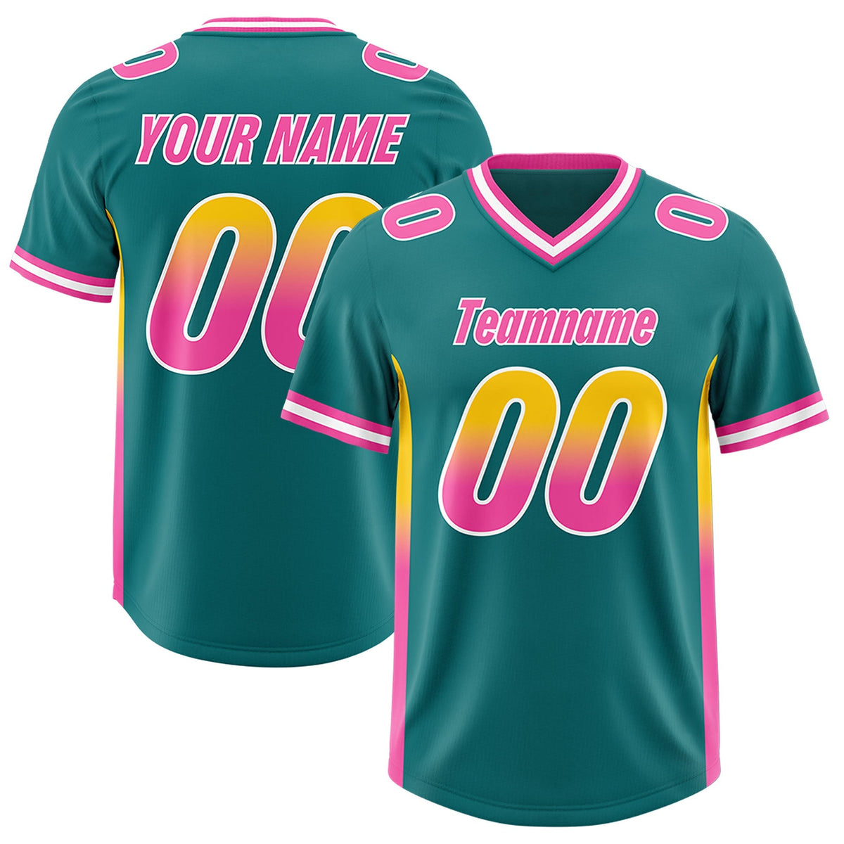 Custom Aqua Gold Sides Gradient Fashion Personalized Team American Football Jersey