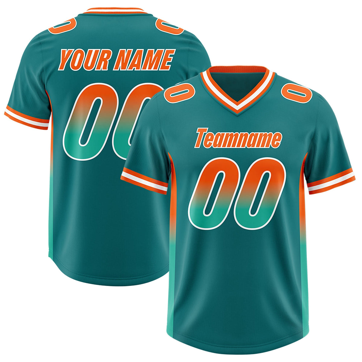 Custom Aqua Orange and Bright Green Sides Gradient Fashion Personalized Team American Football Jersey