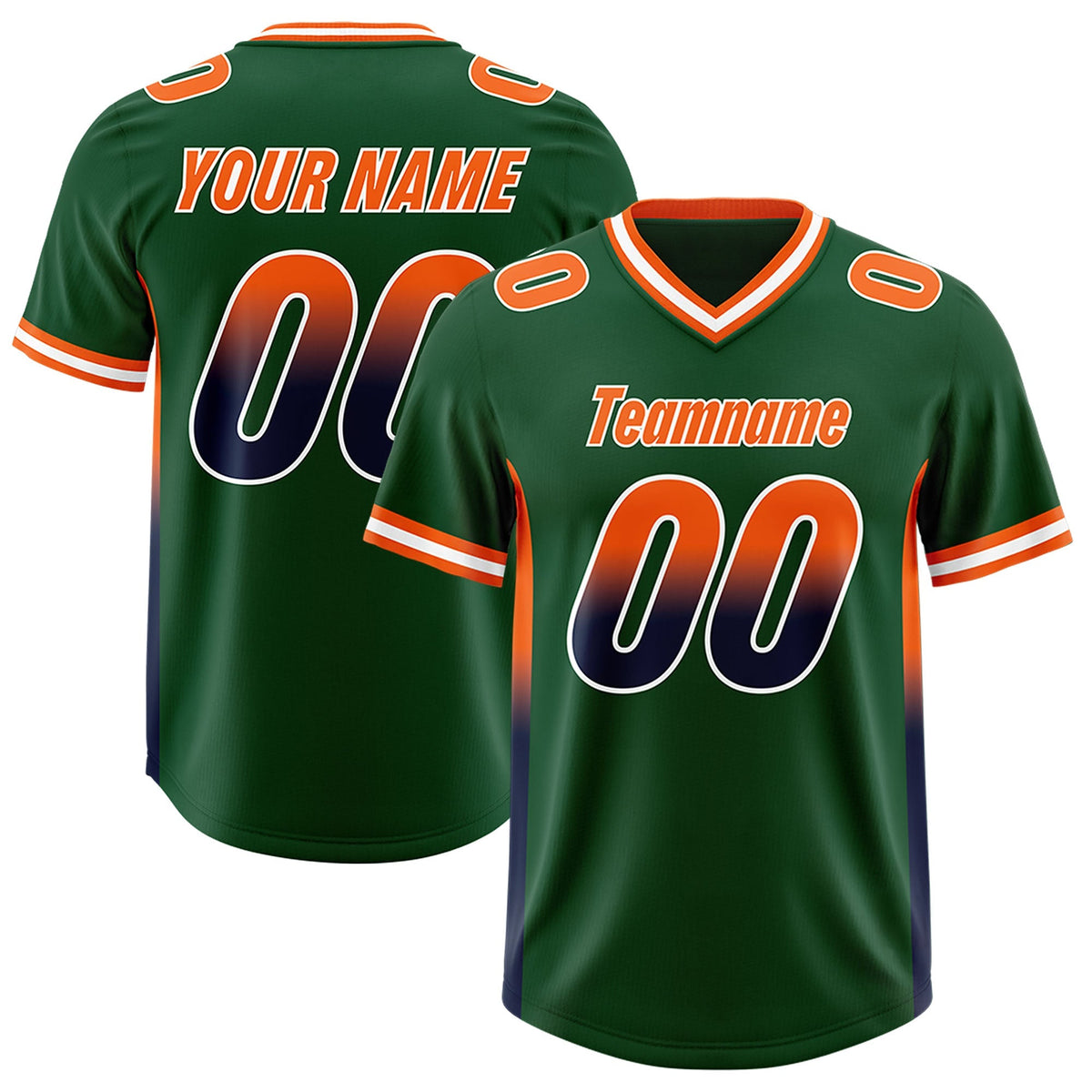 Custom Green Orange and Navy Sides Gradient Fashion Personalized Team American Football Jersey