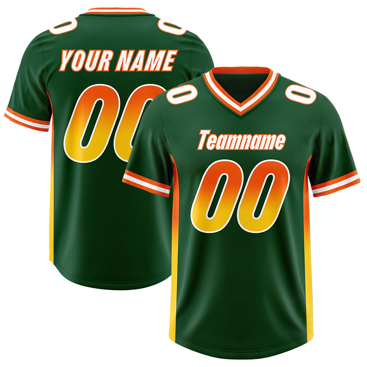 Custom Green Orange and Gold Sides Gradient Fashion Personalized Team American Football Jersey