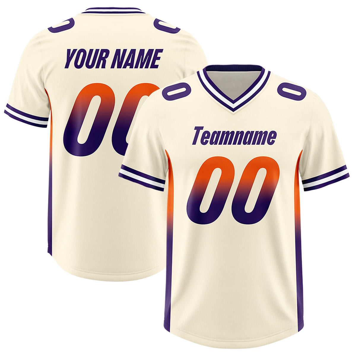 Custom Cream Orange and Purple Sides Gradient Fashion Personalized Team American Football Jersey