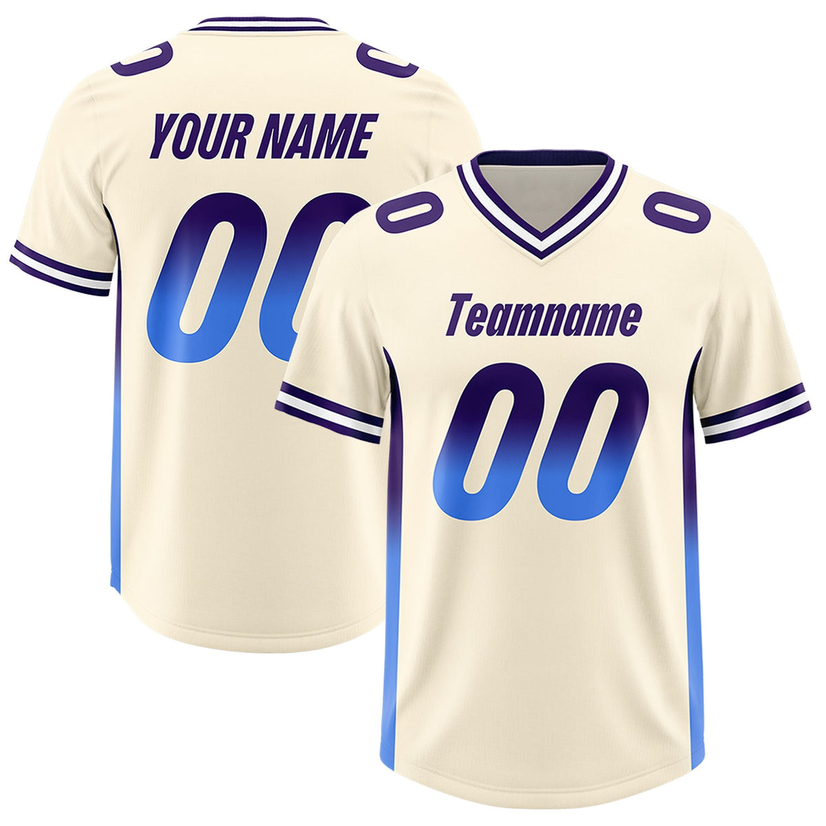 Custom Cream Purple and Powder Blue Sides Gradient Fashion Personalized Team American Football Jersey