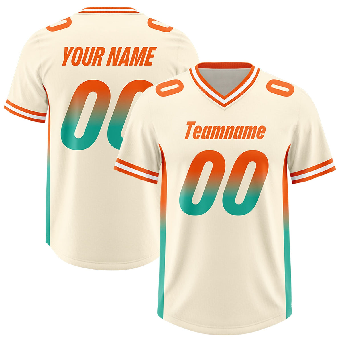 Custom Cream Orange and Bright Green Sides Gradient Fashion Personalized Team American Football Jersey